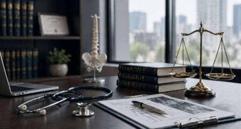 Medical specialists collaborating on a catastrophic injury case review